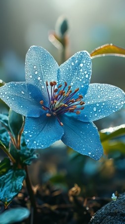 Flowers wallpaper, blue petals, floral, background for mobile wallpaper (vertical)