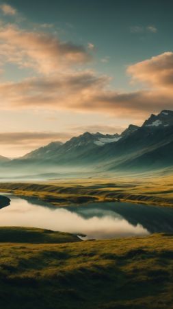 mountains wallpaper, tranquil lake, picturesque reflection, background for mobile wallpaper (vertical)