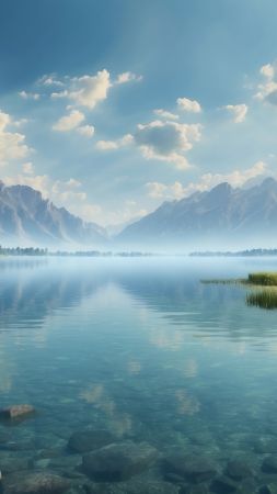 mountains wallpaper, tranquil lake, reflection, background for mobile wallpaper (vertical)