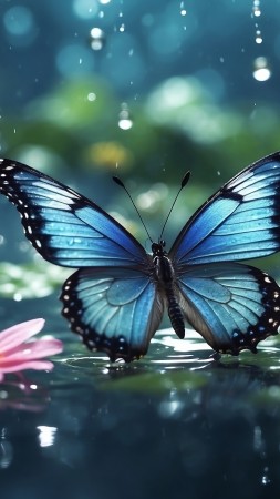 butterfly wallpaper, serene lake, colorful insects, background for mobile wallpaper (vertical)