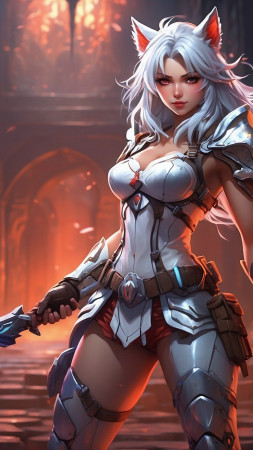 anime girl wallpaper, blonde hair, warrior, background for mobile wallpaper (vertical)