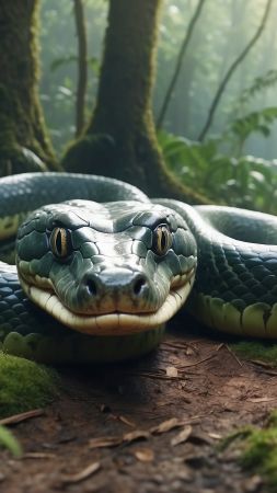 snake wallpaper, dense forest, verdant, background for mobile wallpaper (vertical)