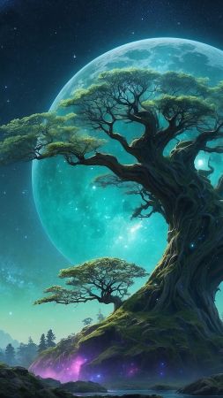 moon wallpaper, forest, lunar, background for mobile wallpaper (vertical)