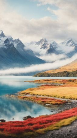 mountains wallpaper, tranquil waters, nature landscape, background for mobile wallpaper (vertical)