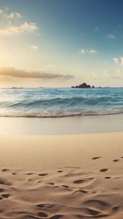 beach wallpaper, sea, mountains, background for mobile wallpaper (vertical)