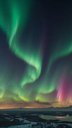 northern lights wallpaper, winter wonderland, cold temperatures, background for mobile wallpaper (vertical)