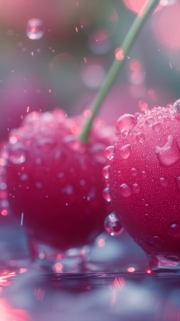 cherry wallpaper, red, wet, background for mobile wallpaper (vertical)