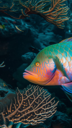 fish wallpaper, underwater exploration, swimming, background for mobile wallpaper (vertical)