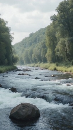 river wallpaper, stream, greenery, background for mobile wallpaper (vertical)