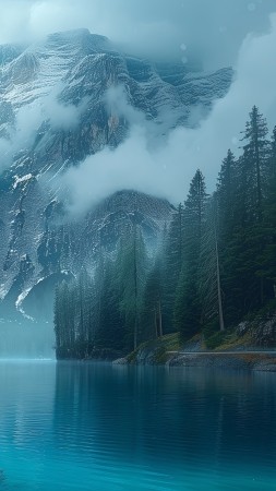 mountains wallpaper, tranquil lake, alpine landscape, background for mobile wallpaper (vertical)