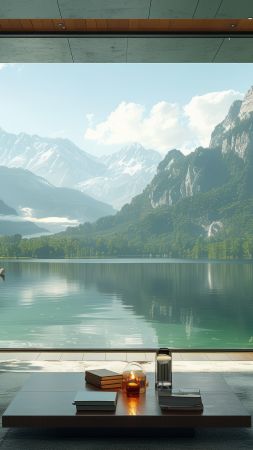 modern wallpaper, mountain view, natural elements, background for mobile wallpaper (vertical)