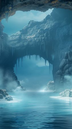 cave wallpaper, water, serene, background for mobile wallpaper (vertical)