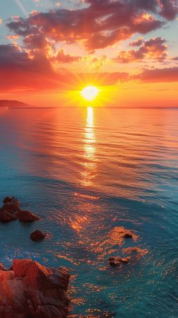 sea wallpaper, twilight, coastline, background for mobile wallpaper (vertical)
