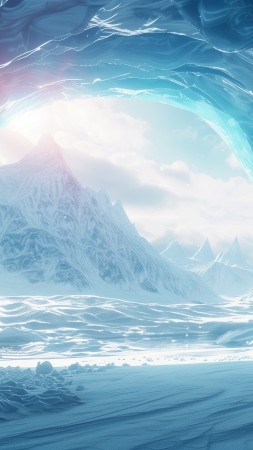 snow wallpaper, ice cave, frozen terrain, background for mobile wallpaper (vertical)