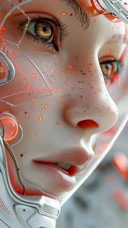 girl wallpaper, neon lights, technology, background for mobile wallpaper (vertical)