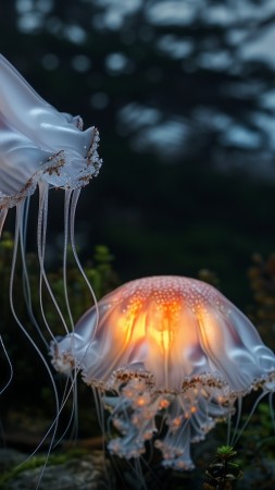 jellyfish wallpaper, marine life, ethereal, background for mobile wallpaper (vertical)