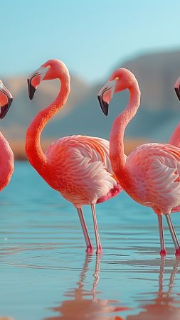 flamingo wallpaper, pink bird, wetland, background for mobile wallpaper (vertical)