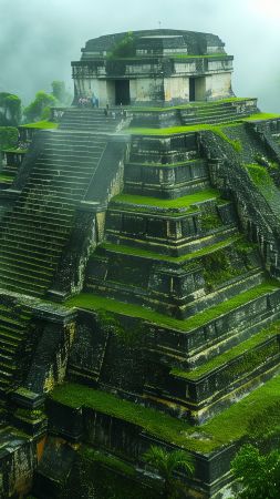 temple wallpaper, woodland, drizzle, background for mobile wallpaper (vertical)