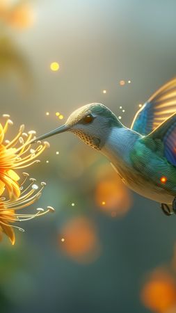 Colibri wallpaper, woodland, lush greenery, background for mobile wallpaper (vertical)