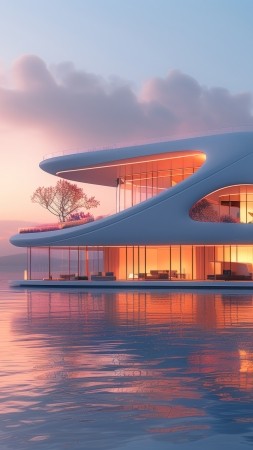 house wallpaper, seaside, waterfront, background for mobile wallpaper (vertical)