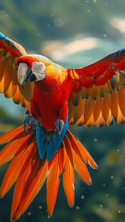 parrot wallpaper, blooms, natural habitat, background for mobile wallpaper (vertical)