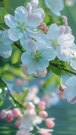 blossom wallpaper, water droplets, purity, background for mobile wallpaper (vertical)