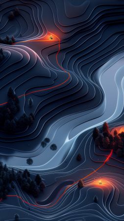 waves wallpaper, dark, fiery, background for mobile wallpaper (vertical)