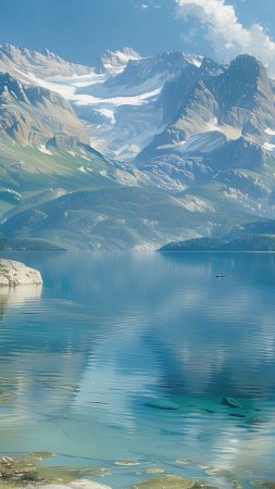 mountains wallpaper, serene lake, natural landscape, background for mobile wallpaper (vertical)
