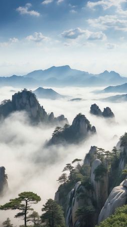 mountains wallpaper, fluffy clouds, rugged terrain, background for mobile wallpaper (vertical)