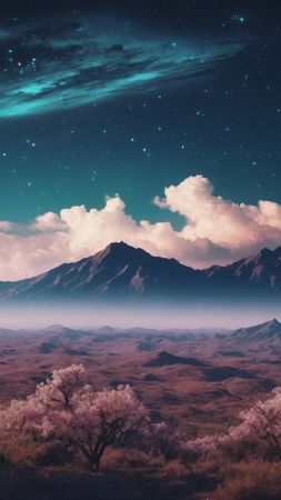 mountains wallpaper, flower bloom, cherry blossoms, background for mobile wallpaper (vertical)