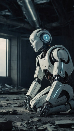 robot wallpaper, white, mechanical, background for mobile wallpaper (vertical)