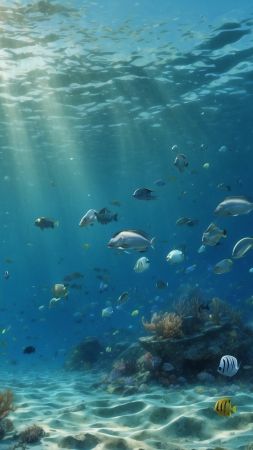 fishes wallpaper, underwater, aquatic, background for mobile wallpaper (vertical)