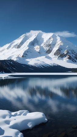 lake wallpaper, mountains, winter, background for mobile wallpaper (vertical)