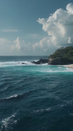 sea wallpaper, coastline, island, background for mobile wallpaper (vertical)