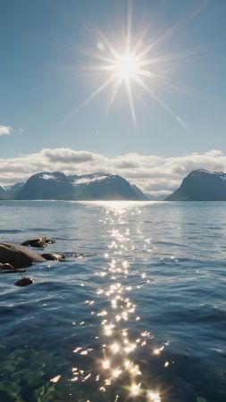 lake wallpaper, peaks, mountains, background for mobile wallpaper (vertical)