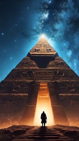 pyramid wallpaper, night sky, starry, background for mobile wallpaper (vertical)