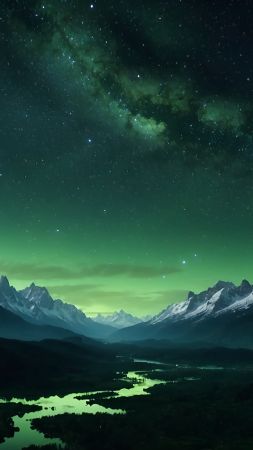 mountains wallpaper, cosmos, night sky, background for mobile wallpaper (vertical)