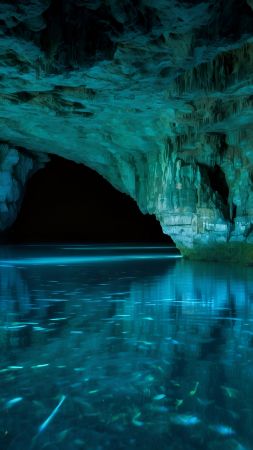 water wallpaper, underground, stalactites, background for mobile wallpaper (vertical)