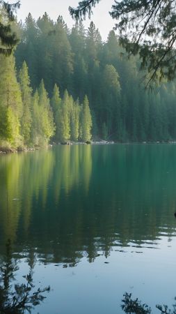 forest wallpaper, tranquil water, nature landscape, background for mobile wallpaper (vertical)