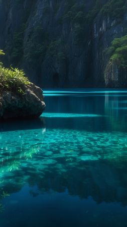 lake wallpaper, trees, water, background for mobile wallpaper (vertical)