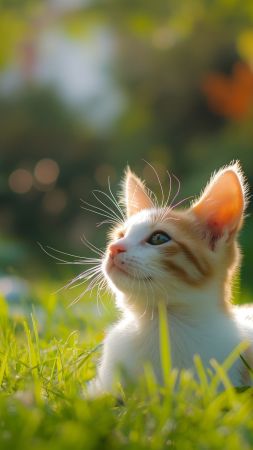 cat wallpaper, outdoor, white, background for mobile wallpaper (vertical)