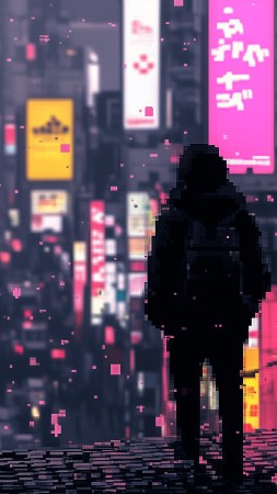 japan wallpaper, neon, glitch, background for mobile wallpaper (vertical)