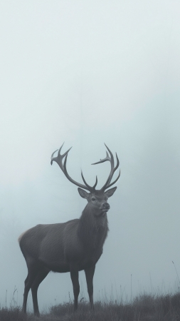 deer wallpaper, mist, foggy landscape, background for mobile wallpaper (vertical)