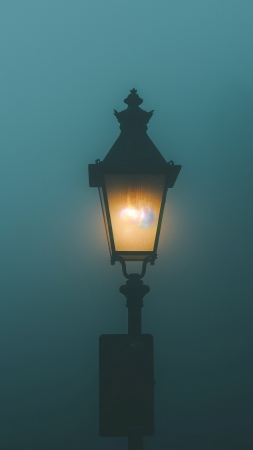 Street lamp in the fog wallpaper, soft glow, nighttime ambiance, background for mobile wallpaper (vertical)