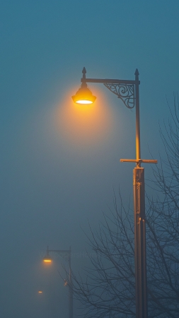 Street lamp in the fog wallpaper, illumination, darkness, background for mobile wallpaper (vertical)