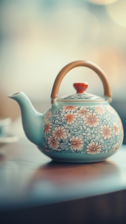 teapot wallpaper, serene art, tranquil, background for mobile wallpaper (vertical)