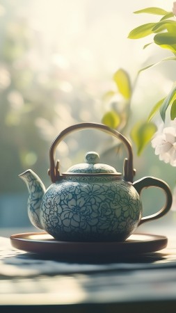 teapot wallpaper, vintage, tranquil, background for mobile wallpaper (vertical)
