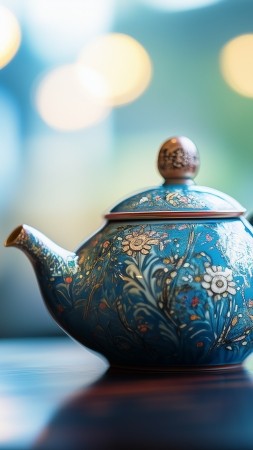 teapot wallpaper, serene glass, antique, background for mobile wallpaper (vertical)