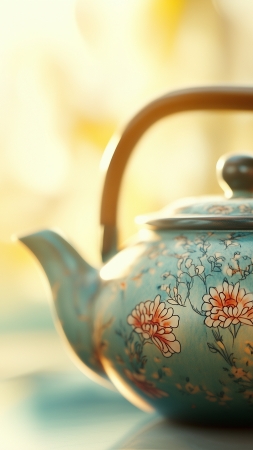 teapot wallpaper, serene art, ornamental, background for mobile wallpaper (vertical)