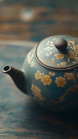 teapot wallpaper, serene art, delicate, background for mobile wallpaper (vertical)